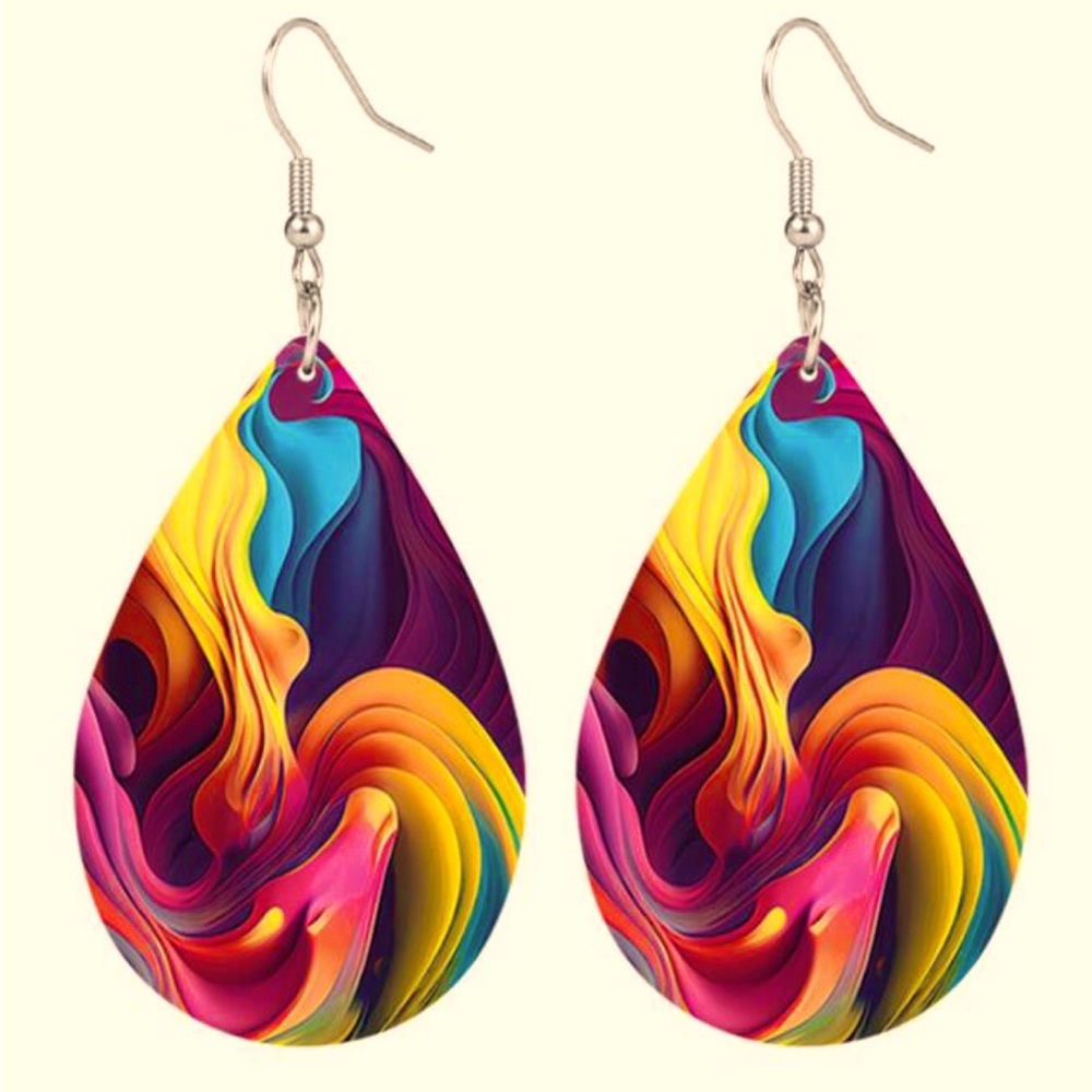 Swirling In Colors Waterdrop Earrings - Picture 4 of 4